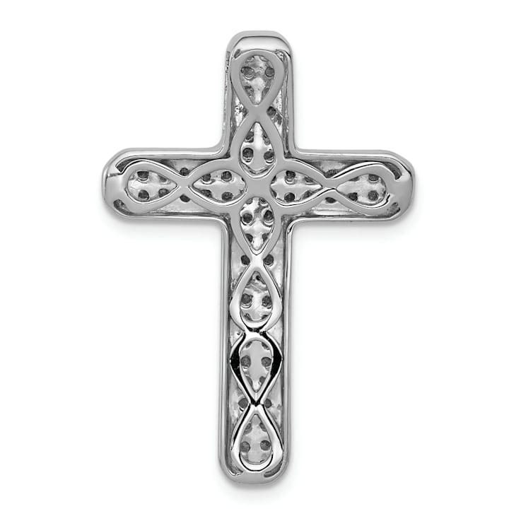 Rhodium Over 14k White Gold Diamond Latin Cross chain slide