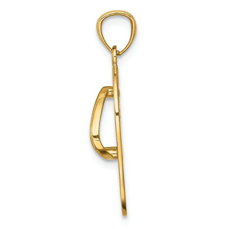 14k Two-tone Gold Polished and Textured Floral Flip-Flop Pendant