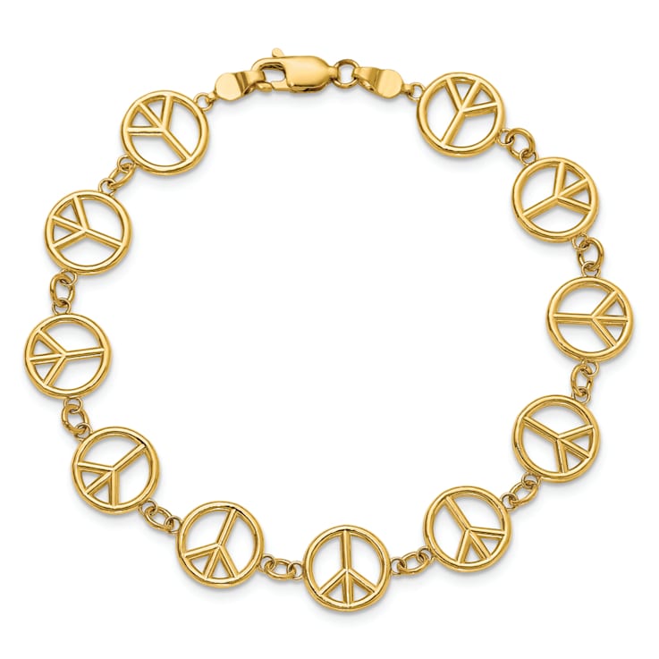 14k Yellow Gold Polished Peace Sign Link Bracelet