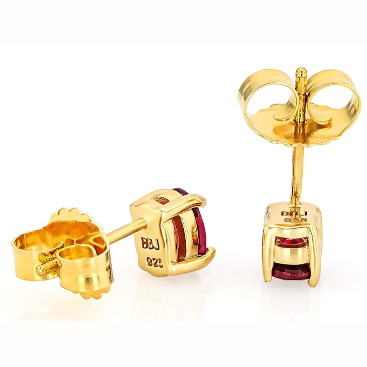 Grape Color Garnet Oval Stud Earrings In 18K Gold Over Sterling Silver 1.02ctw