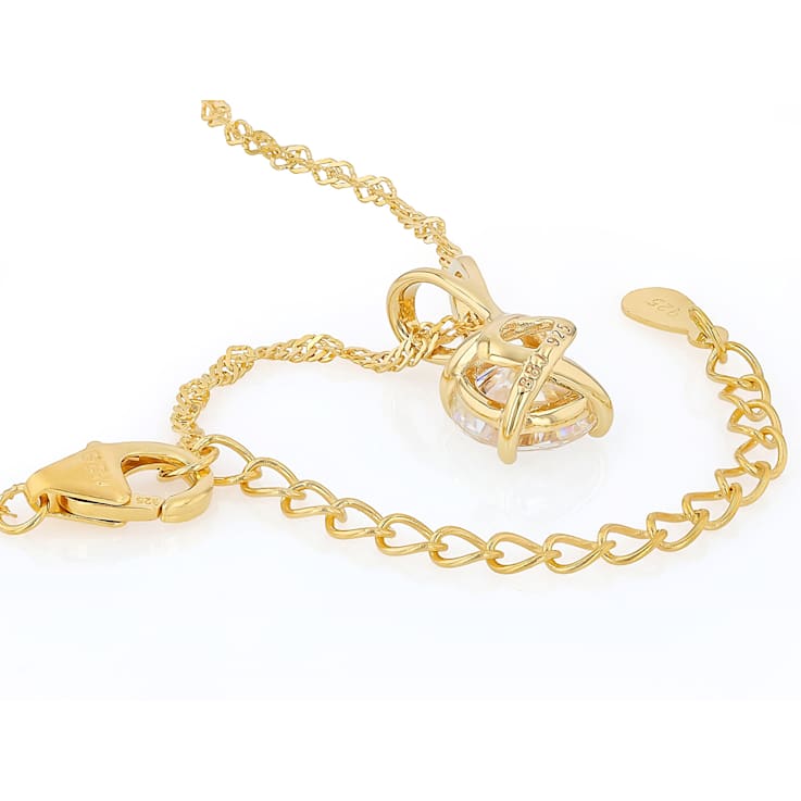 Diamond Simulant Solitaire Pendant Necklace In 18K Gold Over Sterling
Silver 3.00ct