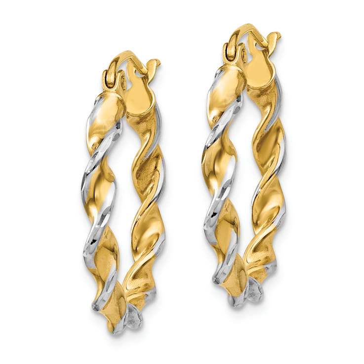 14k Yellow Gold and Rhodium Over 14k Yellow Gold Polished 5/8"
Fancy Twisted Hoop Earrings