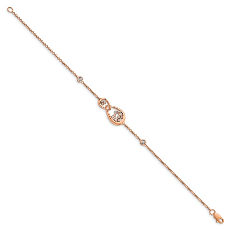 14k Rose Gold Polished Diamond Teardrop Bracelet