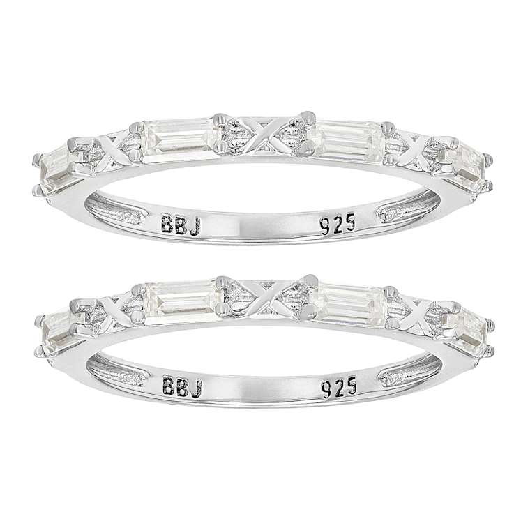 Moissanite Baguette Stackable Ring Set Of 2 In Platinum-Enhanced
Sterling Silver 0.72ctw DEW