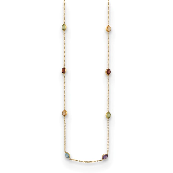 14K Yellow Gold Multi-color Gemstone 18 Inch Necklace