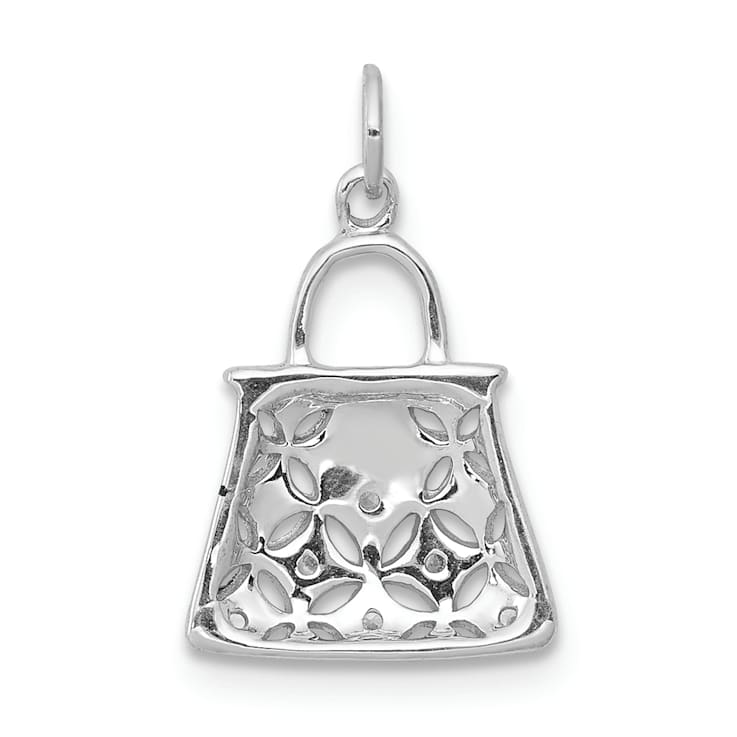 Rhodium Over 14k White Gold Diamond Textured Handbag Charm