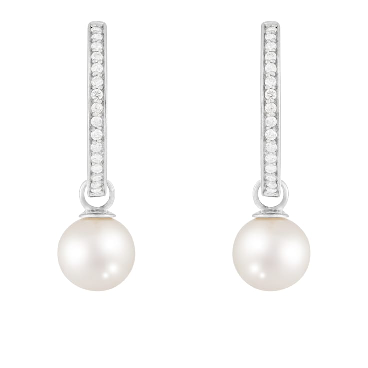 White Cultured Freshwater Pearl 14k White Gold Earrings 8-8.5mm