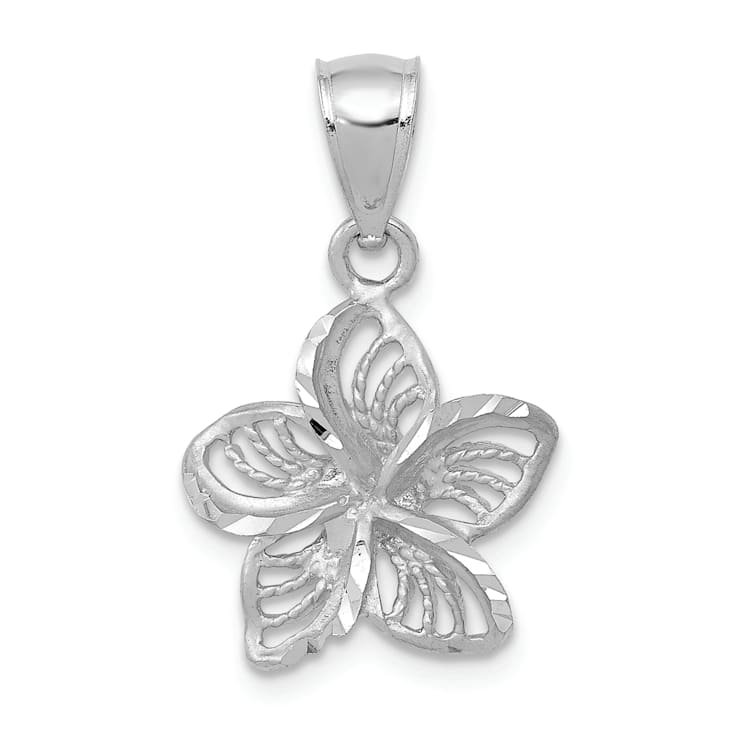 Rhodium Over 14k White Gold Polished and Diamond-Cut Beaded Plumeria
Flower Charm