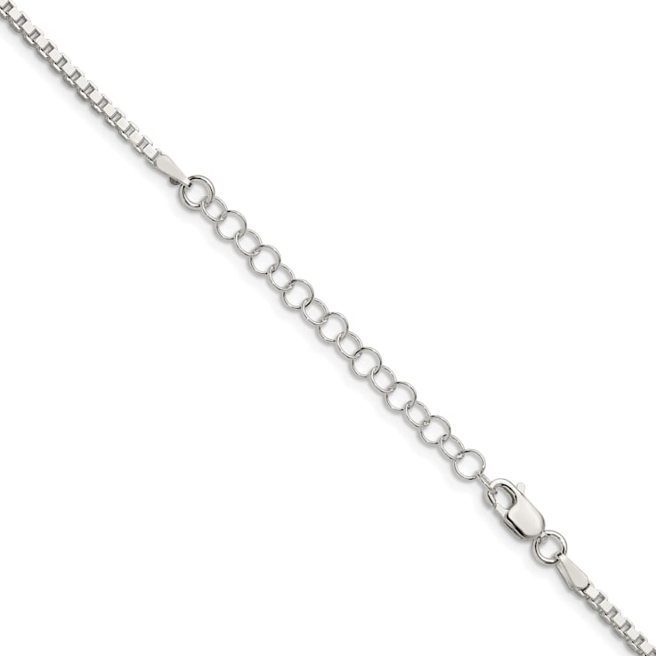 Sterling Silver 2mm Box Chain with 2-inch Extension Necklace