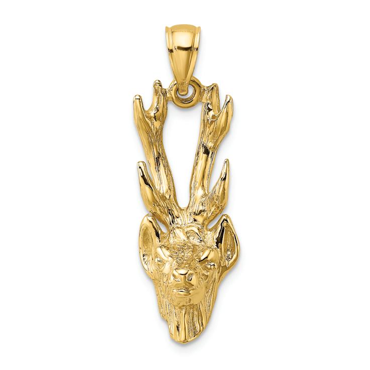 14k Yellow Gold 3D Textured Deer Head Charm 18JF8A - Main Image