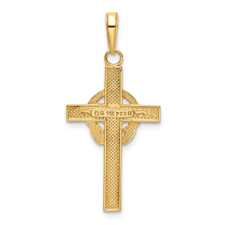 14K Yellow Gold Green Enamel Claddagh Cross Pendant