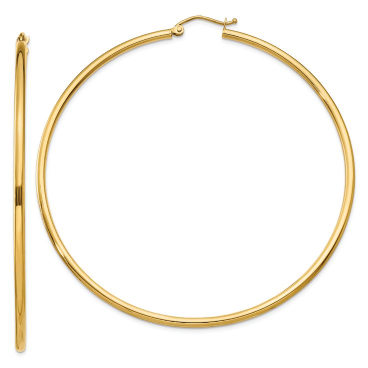 14k Yellow Gold 2 9/16" Polished Tube Hoop Earrings