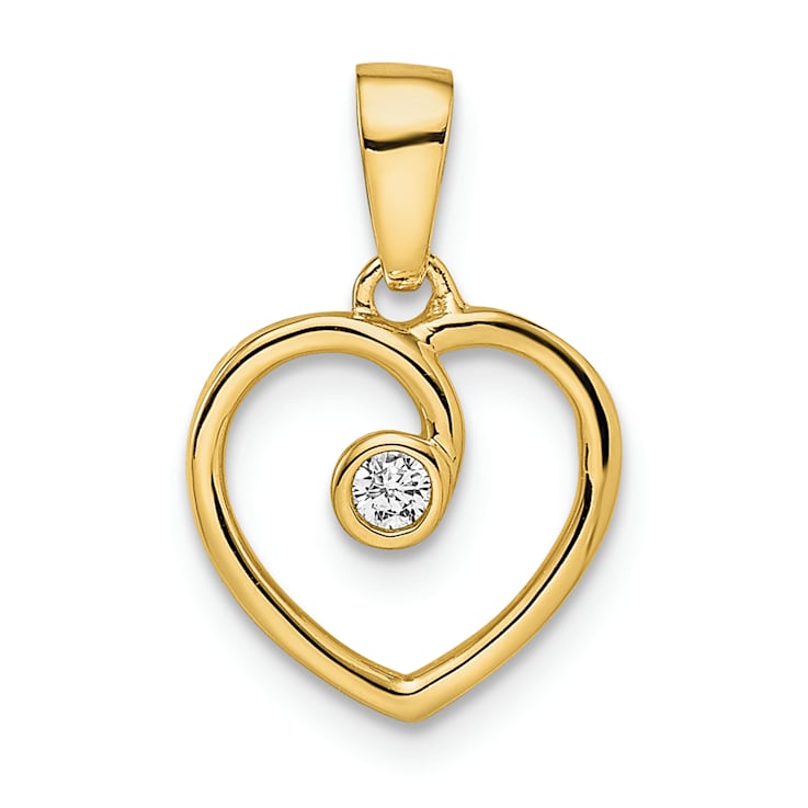 14k Yellow Gold Polished Heart Diamond Pendant