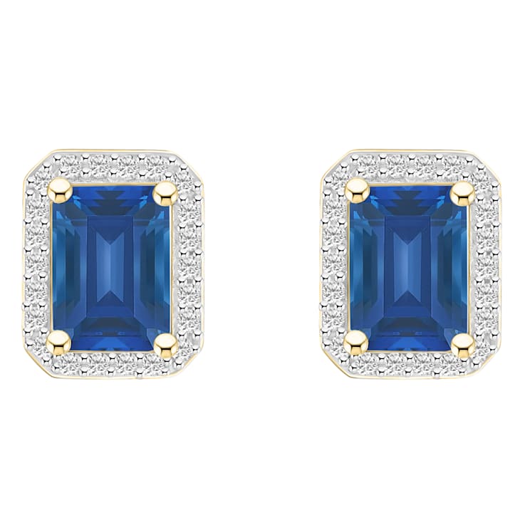 7x5mm Emerald Cut Created Sapphire And Created White Sapphire 10k Yellow
Gold Stud Earrings