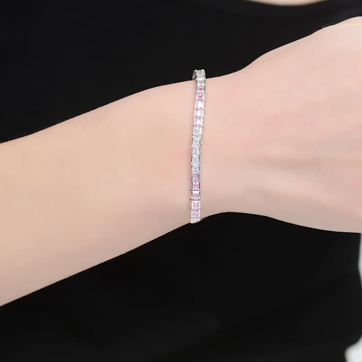 Pink And White CZ Tennis Bracelet In Sterling Silver