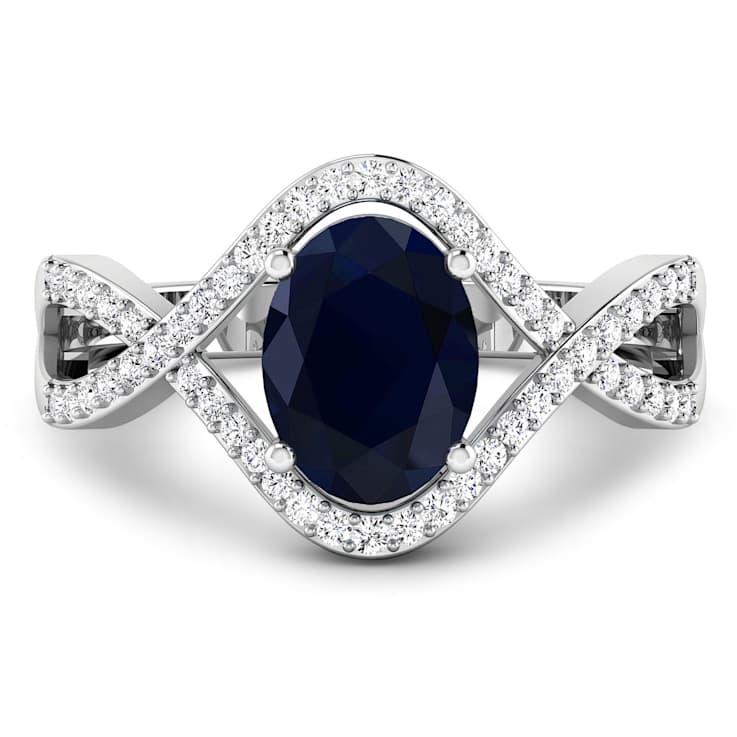 1.54ctw Blue Sapphire and Diamond 14K White Gold Halo Ring