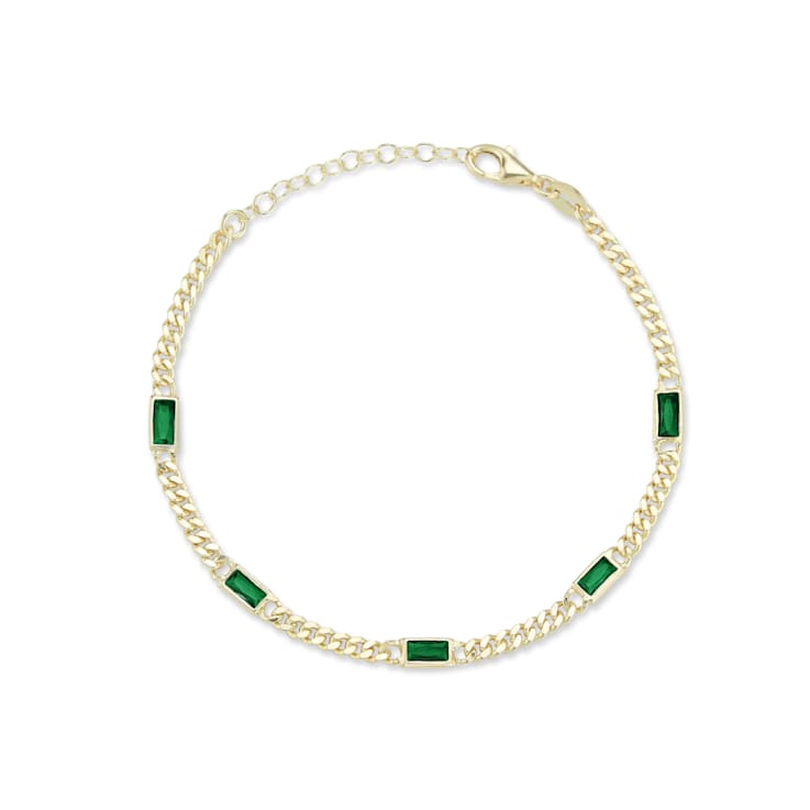 Sterling Statements 14K Yellow Gold Over Sterling Silver Green CZ
Station Curb Chain Bracelet