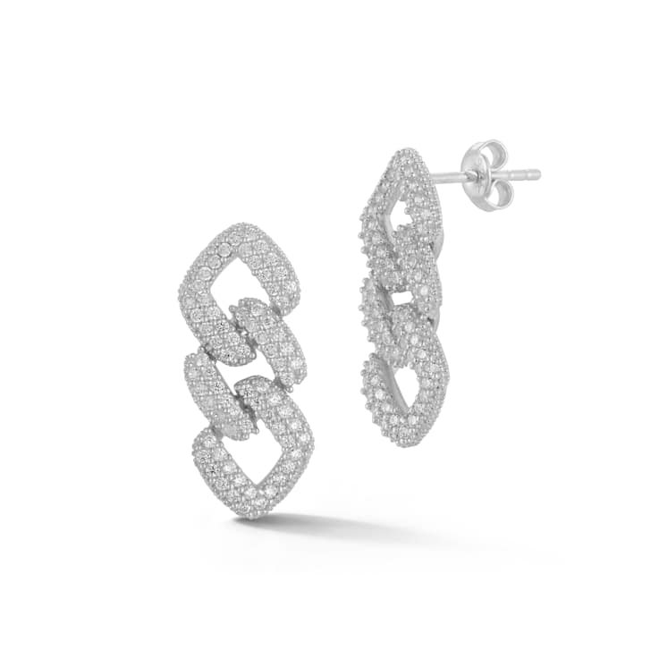 Sterling Statements Rhodium Over Sterling Silver Pave Tri Link Dangle Earrings