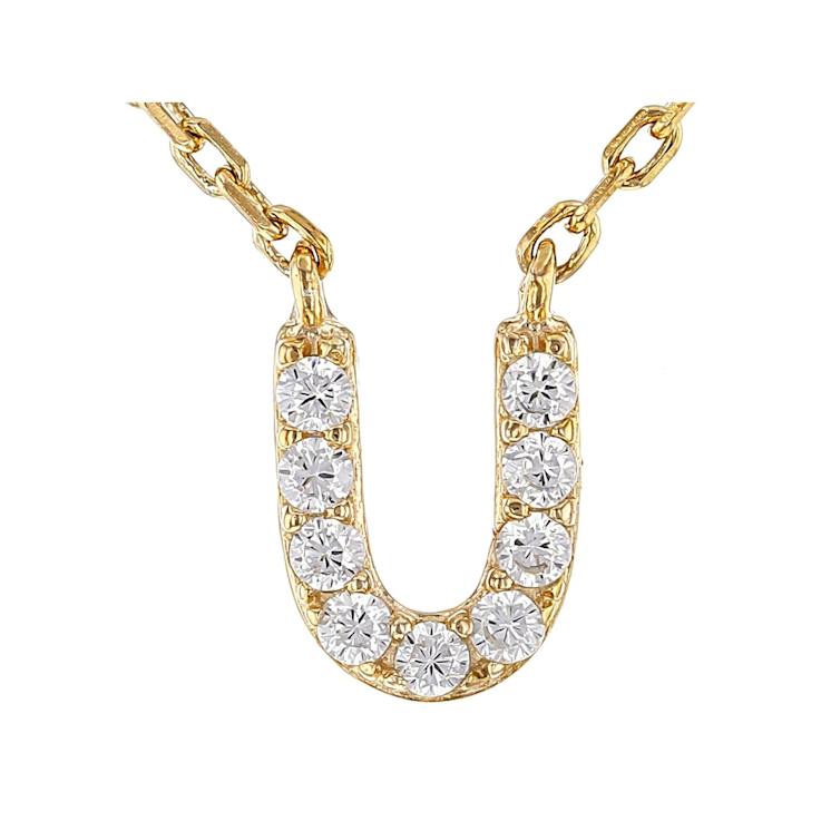 CZ Initial U Station Necklace In 18K Gold Over Sterling Silver 0.18ctw