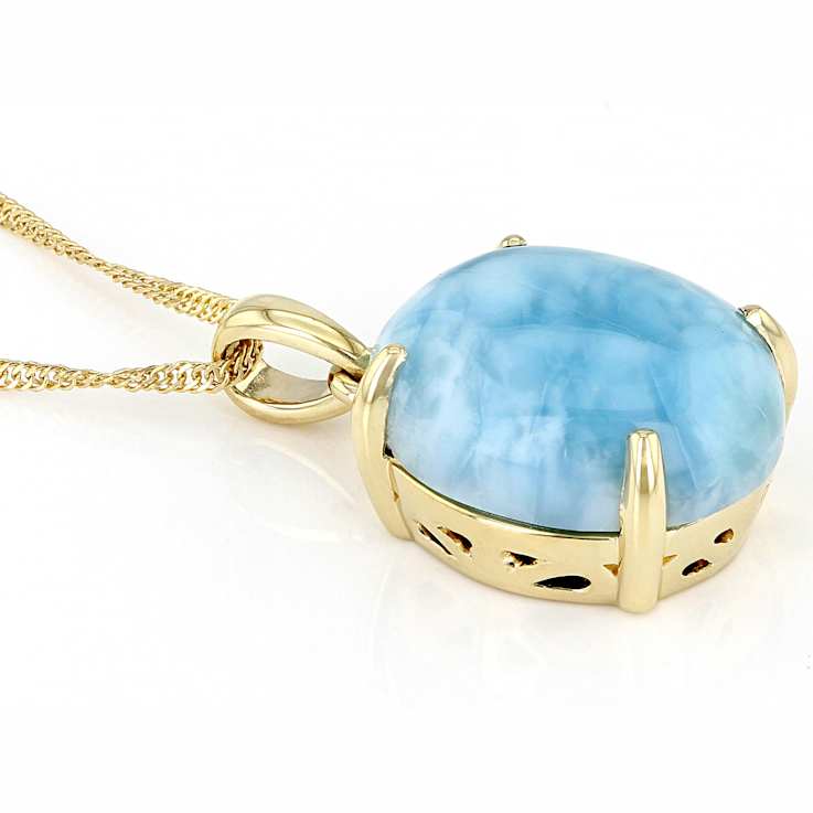 Oval Larimar Solitaire Pendant In 10K Gold