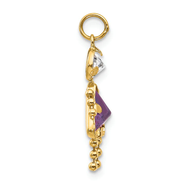 10k Yellow Gold Purple Amethyst Simulant February Birthstone and Clear
Cubic Zirconia Girl Charm