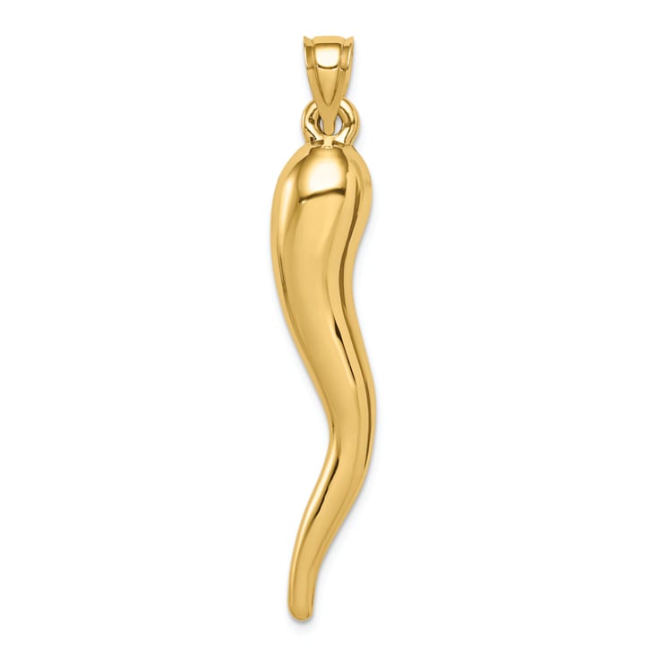 14k Yellow Gold 3D Italian Horn Pendant