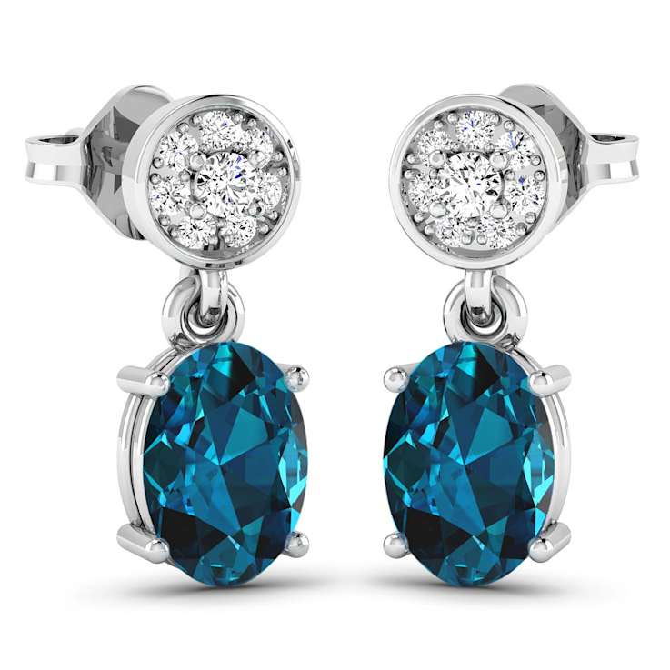 1.40ctw 14K White Gold London Blue Topaz  and White Diamond Halo Earrings
