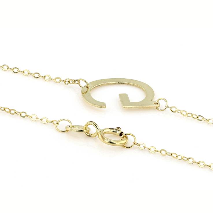 Sideways Initial G Necklace In Solid 14K Yellow Gold 18 Inch