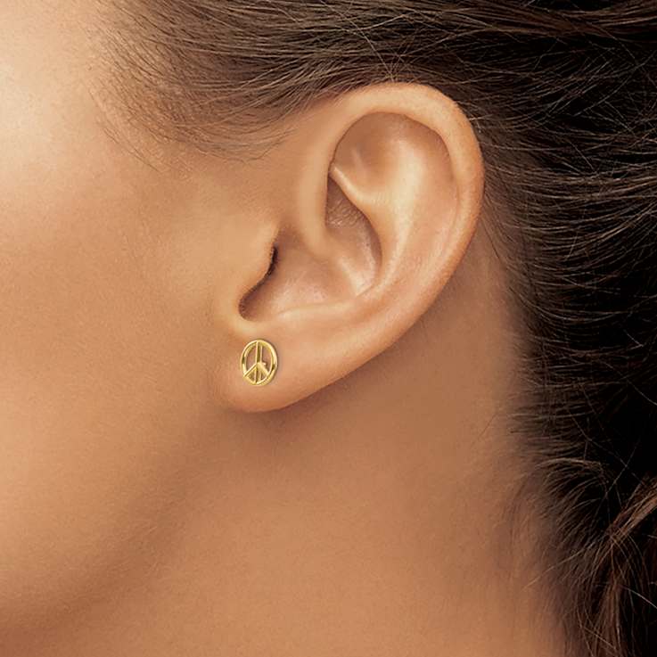 14k Yellow Gold Polished 8mm Peace Symbol Stud Earrings