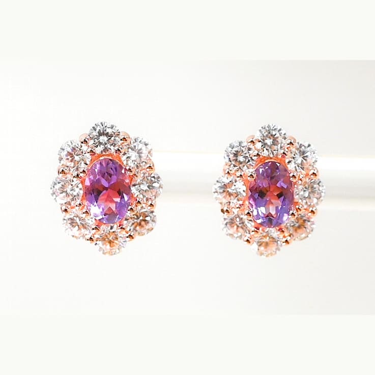 Amethyst and CZ 0.95 Ctw Round 18K Rose Gold Over Sterling Silver Center
Design Earrings Jewelry