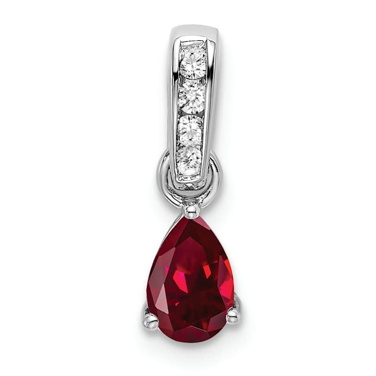 Rhodium Over 10k White Gold 0.5 cttw Pear Lab Created Ruby and Accent
Diamond Pendant