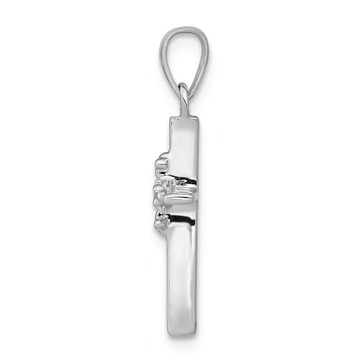 Rhodium Over 14K White Gold 0.01ct. Diamond Polished Budded Cross Pendant