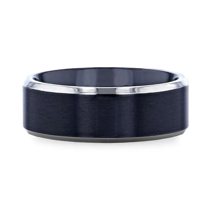 ATNOS Brushed Black Center Polished Beveled Edges Men’s Titanium Wedding
Ring 8mm