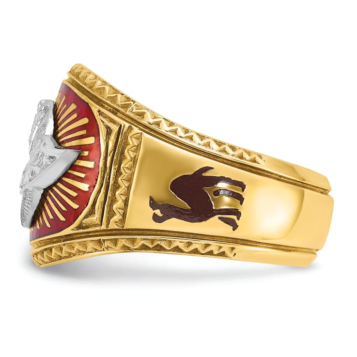 10K Two-Tone Yellow and White Gold Men's Textured and Enameled Masonic
Shriner's Ring