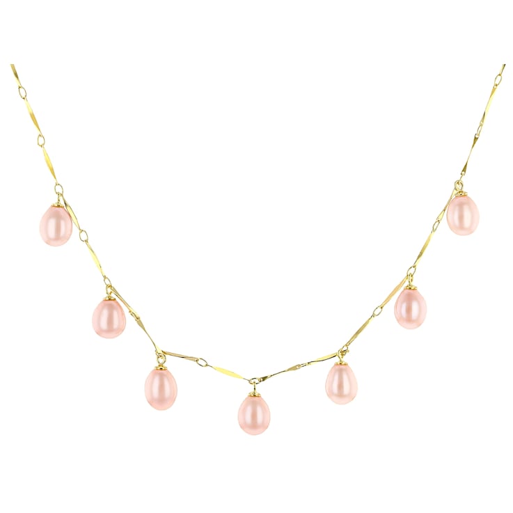 PInk Freshwater Pearl Drop Necklace In 18K Gold Over Sterling Silver
