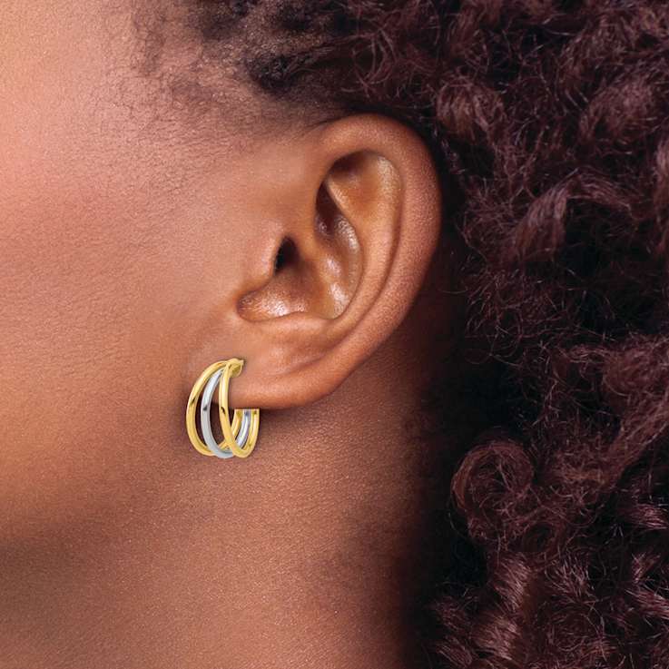 【HYERES LOR】ETRIVE 14K dual hoop earring M Greca Hoop Earrings - 14K Gold - GREEK ROOTS