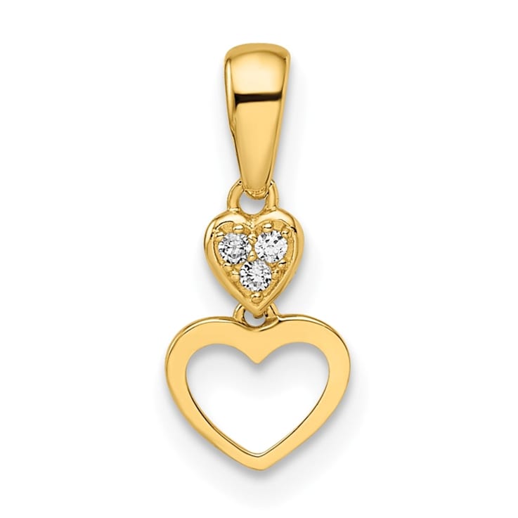 14K Yellow Gold Cubic Zirconia Hearts Dangle Pendant