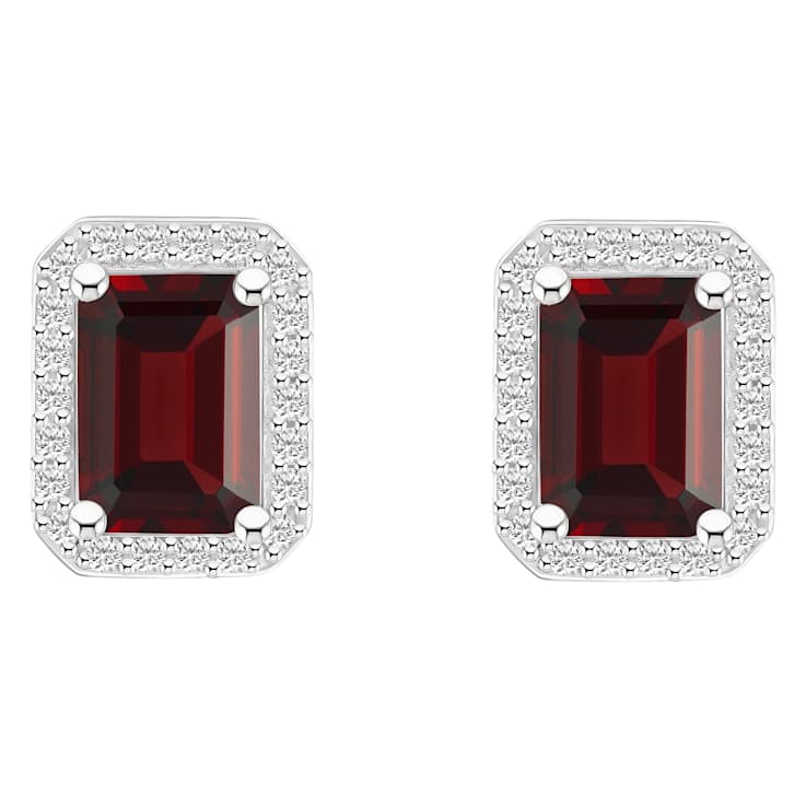 7x5mm Emerald Cut Garnet And Created White Sapphire 10k White Gold Halo
Stud Earrings
