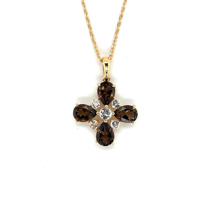 Smoky Quartz and White Topaz 14K Yellow Gold Over Sterling Silver Four
Clover Pendant with Chain