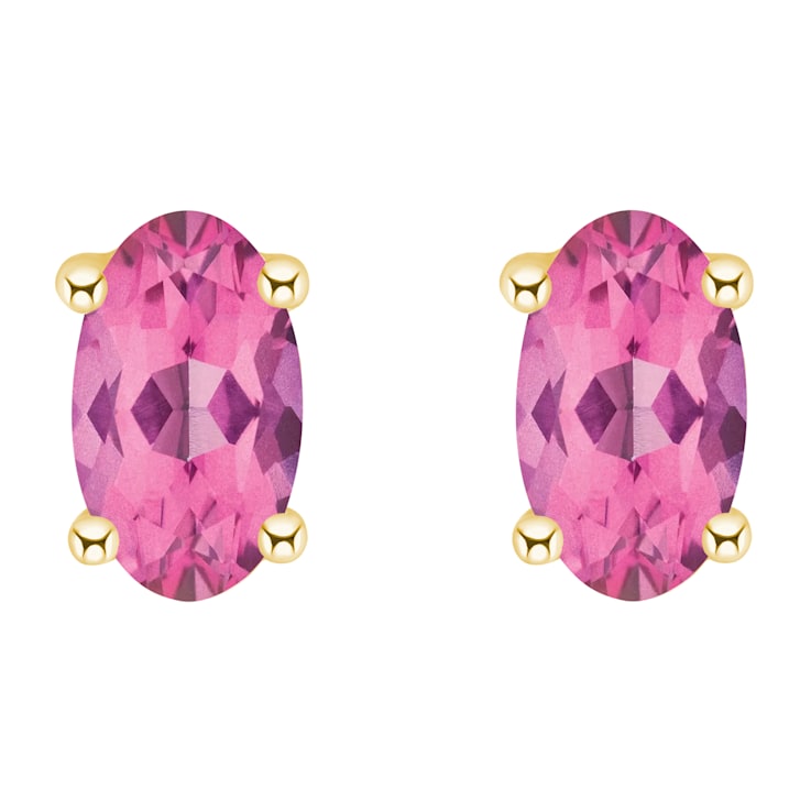 5x3mm Oval Pink Topaz 14k Yellow Gold Stud Earrings