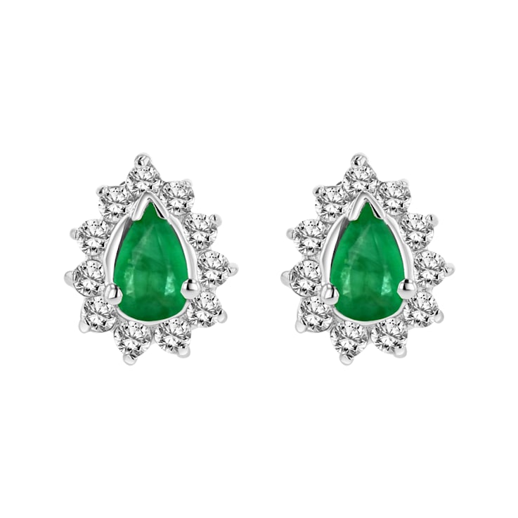0.70ctw Emerald and Diamond Earrings in 14k White Gold