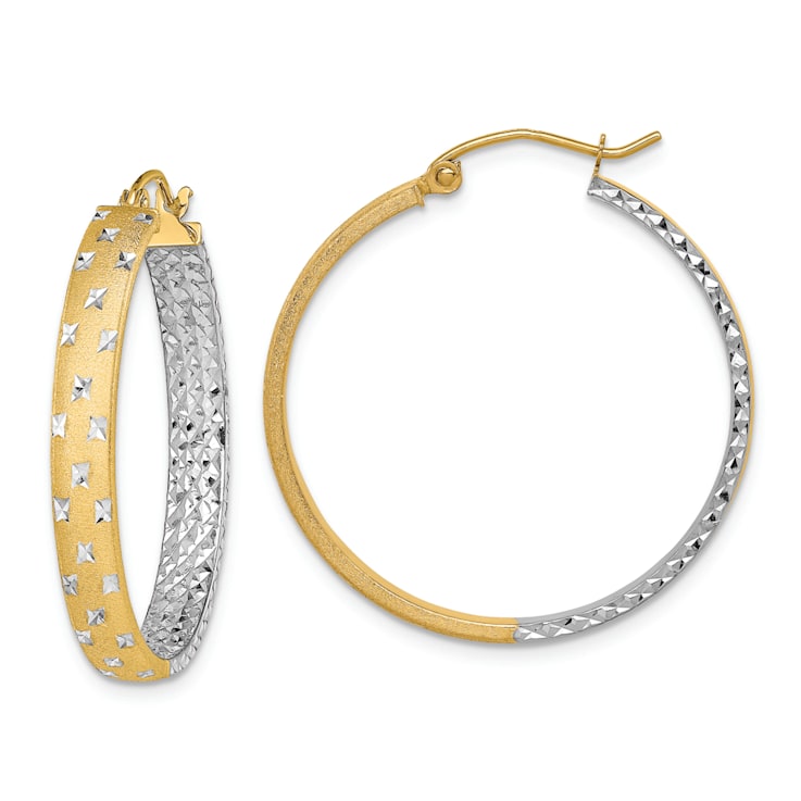 14K Yellow Gold and Rhodium Over 14K Yellow Gold Polished and Satin 1
1/8" In and Out Hoop Earrings