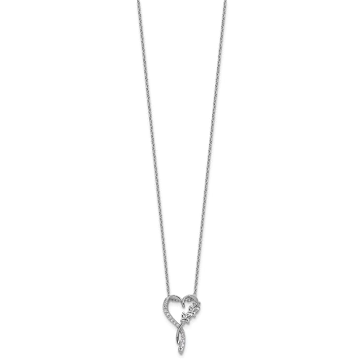 Rhodium Over Sterling Silver Cubic Zirconia Butterflies Heart with
2-inch Extension Necklace