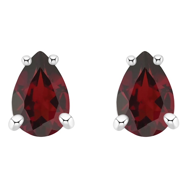 6x4mm Pear Shape Garnet 14k White Gold Stud Earrings