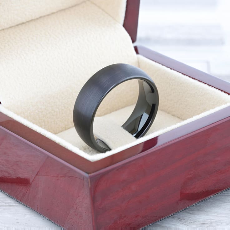 RAIDER Domed Brush Finished Black Tungsten Wedding Band 8mm