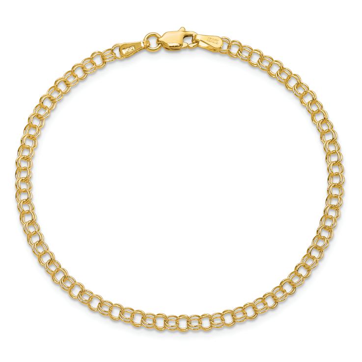 10k Yellow Gold 3.5mm Solid Double Link Charm Bracelet