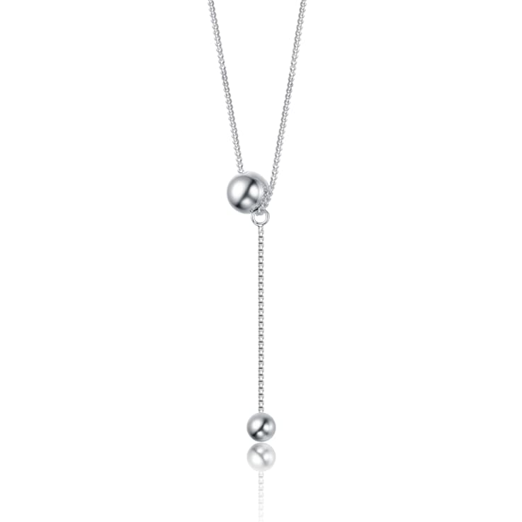 Minimalist Dual Sphere Drop Necklace In Rhodium Over Brass
