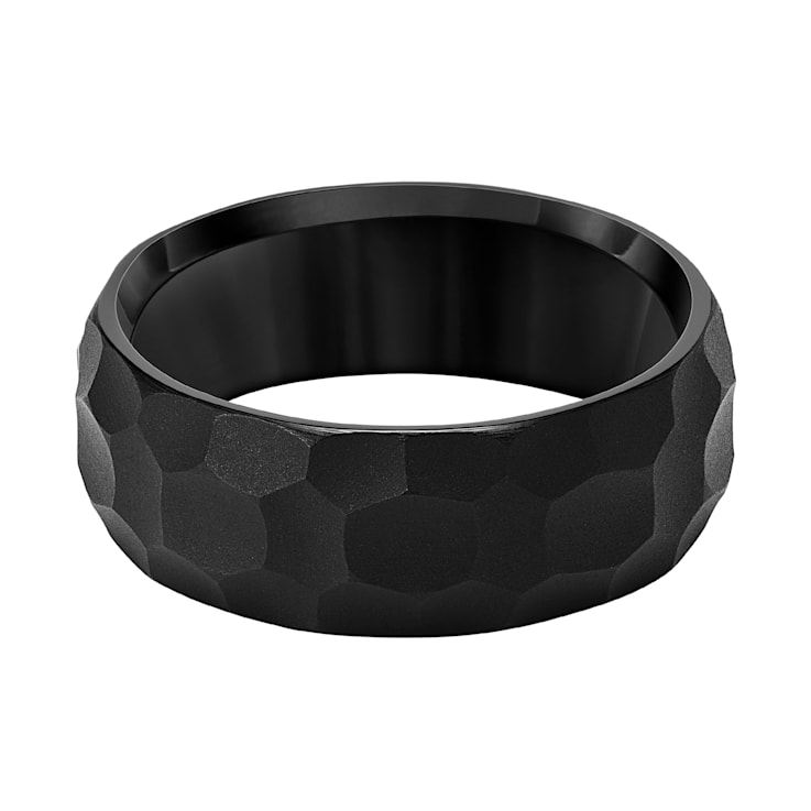 8mm Black Tungsten Carbide Comfort Fit Band with Hammered Finish