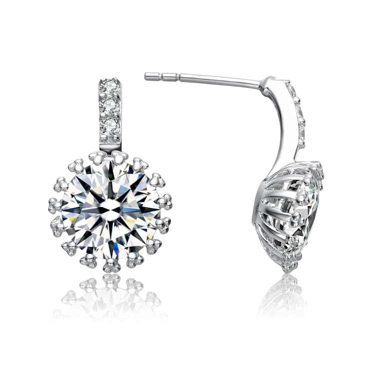 CZ Halo Drop Earrings In Sterling Silver 7.1ctw