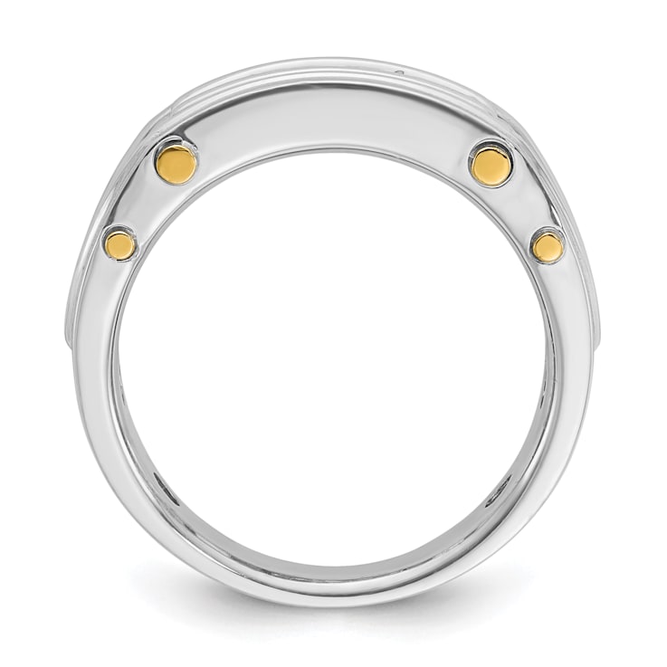 14K Yellow and White Gold Men's Polished Grooved Cut-Out 5-Stone Diamond Ring